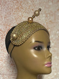 Gold Bead and Rhinestone Headband-Shaped Fascinator Half Hat for Church, Tea Parties, Weddings and other special occasions