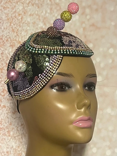 Pink and Silver Beaded Fascinator Half Hat, Church Head Covering