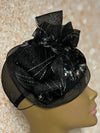 Black Lace Sequin Flower Half Hat