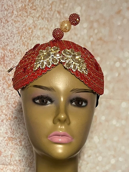 Silver and Orange Headband Half Hat Fascinator for Church Head Covering, Wedding, Tea Party, Mother of the Bride, and Other Special Occasion