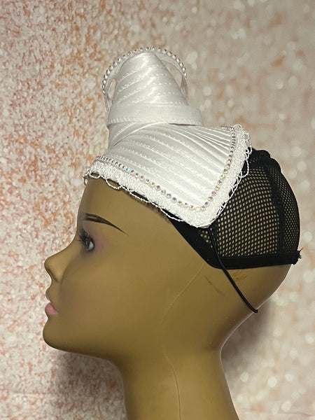 White Satin Fascinator Half Hat for Weddings, Church Head Covering, Tea Parties, and other Special Occasions