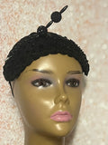 Black Flower Bead Lace Fascinator Headband Half Hat for church, weddings and other special occasions