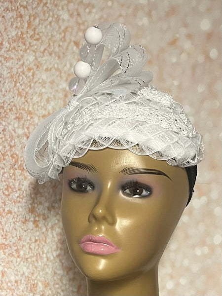 White Braided Fascinator Half Hat for Church Head Covering, Tea Parties and Other Special Occasions