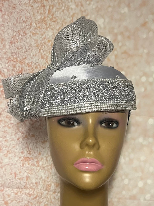 Silver Rhinestone Crystal Bling Fascinator Hat for Church, Weddings, Tea Parties, and Other Special Occasions