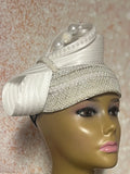 White Pearl Rhinestone Beaded  Three Quarter/Half Hat with Bow for weddings, church and special occasions, Gift for Mom, Sister, Wife