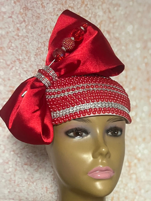 Red and Silver Beaded Half Hat Fascinator for weddings, church and special occasions, Gift for Mom, Sister, Wife, Her