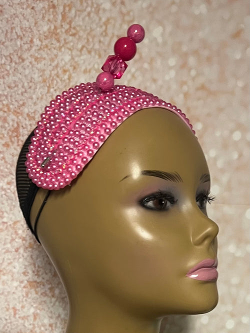 Pink Beaded Headband shaped hat for Church, Wedding, Mother of the Bride, Head Covering, Tea Parties and other special occasions