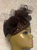 Brown Rhinestone Teardrop Fascinator, Half Hat for Church, Tea Parties and Special Occasions