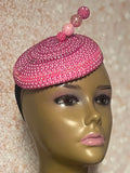 Fuchsia Pink Button Beaded Fascinator Half Hat for Church head covering, Tea Party, Wedding, and other Special Occasions