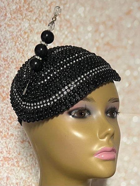 Black Beaded Half Hat Fascinator for weddings, church and special occasions, Gift for Mom, Sister, Wife, Her