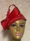 Red Beaded Satin Fascinator Half Hat for Church, Tea Parties, Weddings and other special occasions