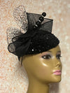 Black Sequin Circular Fascinator Half Hat for Church Head Covering, Mother of the Bride, Tea Party and other Special Occasions