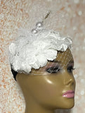 White Satin Flower Fascinator Half Hat for Weddings, Church Head Covering, Tea Parties, and other Special Occasions