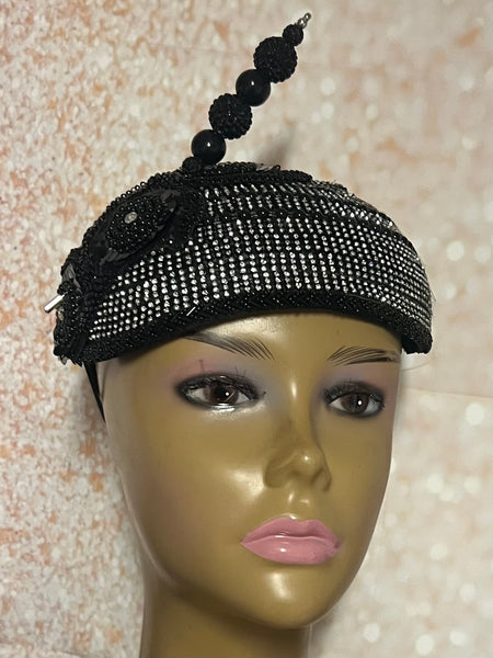 Black Beaded Flower Fascinator Hat for weddings, church and special occasions, Gift for Mom, Sister, Wife, Her