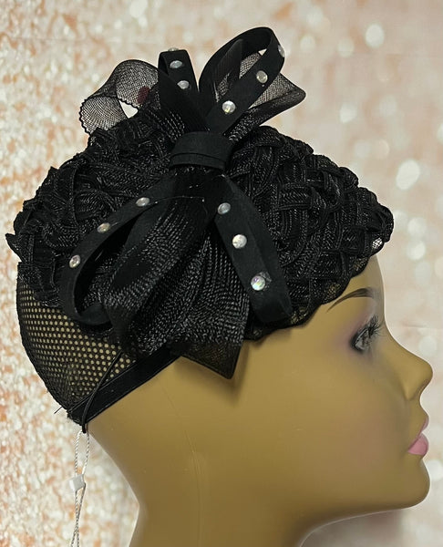 Black Braided Fascinator Half Hat for Church, weddings and special occasions