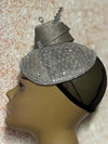 Silver Sinamay Rhinestone Fascinator Hat for Church Head Covering, Weddings, Tea Parties and Other Special Occasions