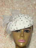 White Lace Rhinestone Hat for Church, Wedding, Mother of the Bride, Head Covering, Tea Parties