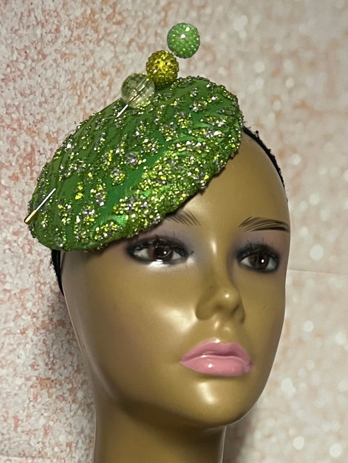 Lime Green Button Pillbox Fascinator Half Hat for Church, Tea Parties, Weddings and other Special Occasions