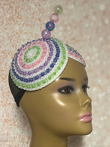 Multicolor Double Cup Beaded Rhinestone Fascinator for Church and Special Occasions