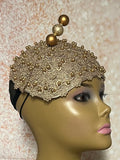 Gold Beaded Fascinator Half Hat for Church, Tea Parties, Weddings and other special occasions