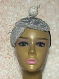 Silver and Gray Bling Double Teardrop Cup Fascinator Half Hat for Church, Tea Parties, Weddings, and other special occasions