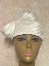 White Rhinestone Beaded Half Hat Fascinator for Church, Weddings and Special Occasion