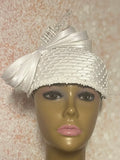 White Rhinestone Beaded Half Hat Fascinator for Church, Weddings and Special Occasion