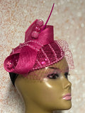 Fuchsia Pink Sequin Beaded Fascinator Half Hat for Church head covering, Tea Party, Wedding, and other Special Occasions