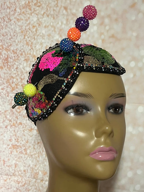 Multicolor Double Cup Teardrop Fascinator, Handmade Church Headwear and Special Occasions