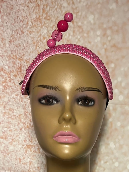 Pink Beaded Headband shaped hat for Church, Wedding, Mother of the Bride, Head Covering, Tea Parties and other special occasions