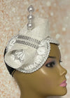 Beautiful White Lace Pearl Half Hat Fascinator for weddings, church, tea parties and special occasions