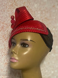 Red Beaded Satin Fascinator Half Hat for Church, Tea Parties, Weddings and other special occasions