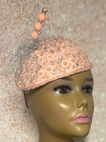 Peach Lace Fascinator Half Hat, Weddings, Church, Tea Parties, and other Special Occasions