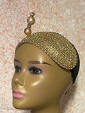 Gold Bead and Rhinestone Headband-Shaped Fascinator Half Hat for Church, Tea Parties, Weddings and other special occasions