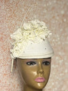 Cream Off-White Flower Fascinator Half Hat, Church Head Covering, Tea Party, Weddings and Special Occasions
