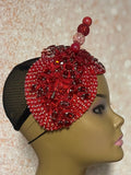 Red Beaded Double Teardrop Fascinator Hat, Church and Special Occasion Headwear