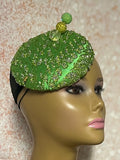 Lime Green Button Pillbox Fascinator Half Hat for Church, Tea Parties, Weddings and other Special Occasions