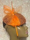 Orange Sequin Half Hat Fascinator for Church Head Covering, Wedding, Tea Party, Mother of the Bride, and Other Special Occasions