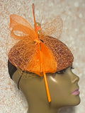 Orange Sequin Half Hat Fascinator for Church Head Covering, Wedding, Tea Party, Mother of the Bride, and Other Special Occasions