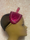 Fuchsia Pink Crystal Sequin Beaded Headband Hat | Pink Fascinator Hat for Church, Wedding, Tea Party