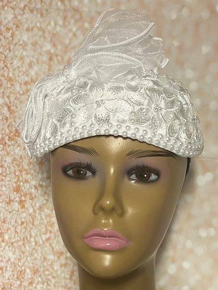 White Fascinator Half Hat for Church Head Covering and Other Special Occasions