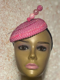 Fuchsia Pink Button Beaded Fascinator Half Hat for Church head covering, Tea Party, Wedding, and other Special Occasions