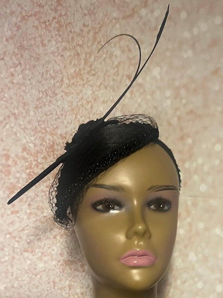 Black Small Sequin Button Fascinator Half Hat for Church Head Covering, Weddings, Tea Parties and  Other Special Occasions