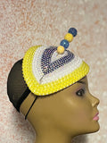 Yellow and Blue Multicolored Beaded Teardrop Fascinator Half Hat, Church Head Covering, Tea Parties, Weddings and other Special Occasions