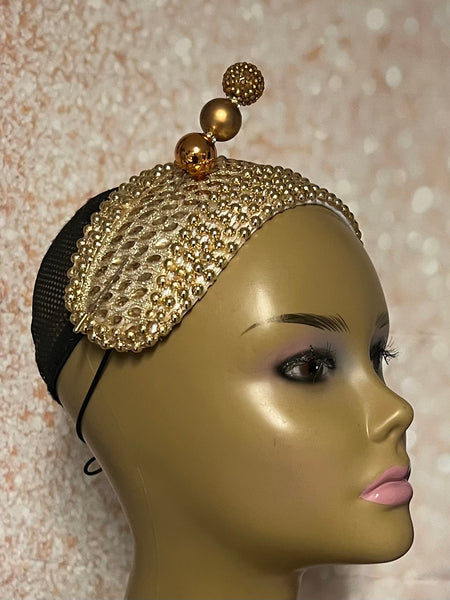 Bronze/Gold Beaded Headband-Shaped Fascinator Half Hat for Church, Tea Parties, Weddings and other special occasions