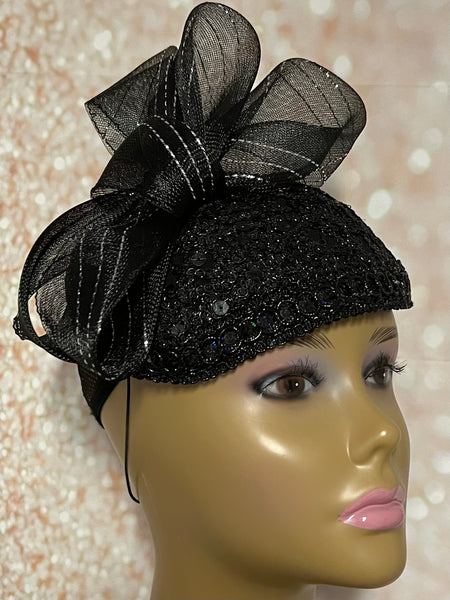 Black Sequin Lace Fascinator Half Hat for Church Head Covering, Weddings, Tea Parties and  Other Special Occasions