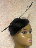 Black Beaded Satin Teardrop Fascinator Half Hat for church, weddings, and other special occasions