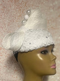 White Braided Sinamay Bow Fascinator Half Hat for Church Head Covering, Tea Parties and Other Special Occasions