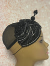 Black Double Cup Beaded Half Hat Fascinator for Church and Special Occasion