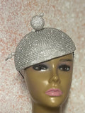 Silver Rhinestone Bling Teardrop Fascinator Half Hat, Church, Wedding, Tea Party Headpiece